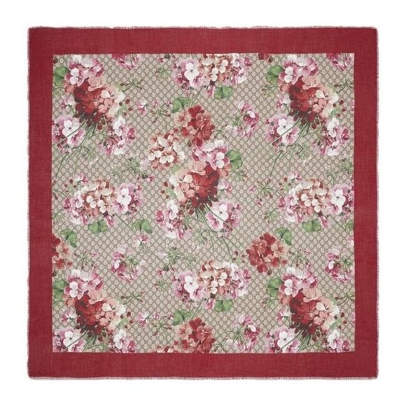 Gucci Floral Patterned Scarf in Red and Green - Picture 6 of 13